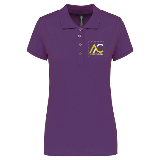 polo femme violet avec logo personnalisé au coeur
