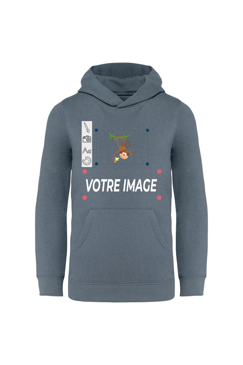 Chargez l'image dans la visionneuse de la galerie, exemple de sweat à capuche enfant coton bio personnalisable gris
