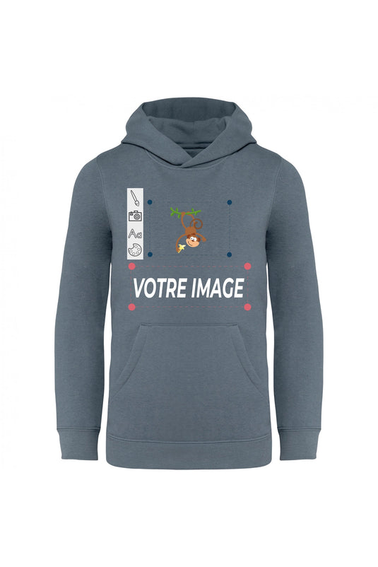 exemple de sweat à capuche enfant coton bio personnalisable gris