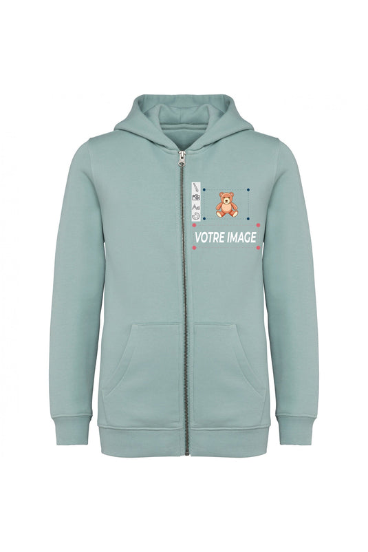 exemple de sweat zippé à capuche enfant prenium personnalisable