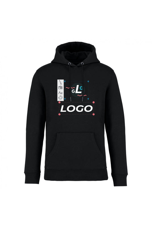 exemple de sweat capuche unisexe eco responsable personnalisé