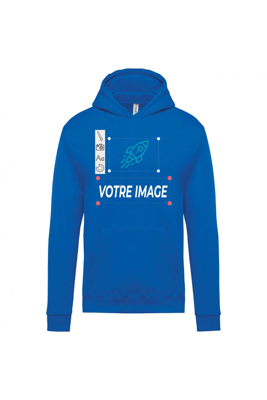 exemple de sweat shirt capuche enfant personnalisé bleu