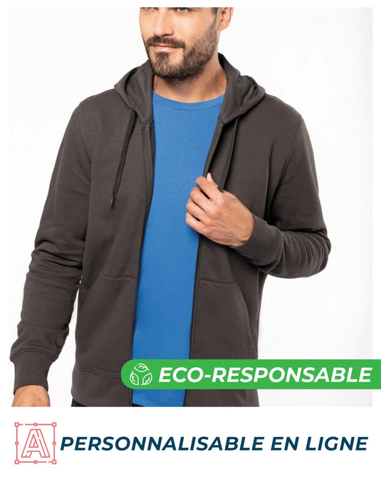 sweat zippé à capuche homme eco responsable bio personnalisable