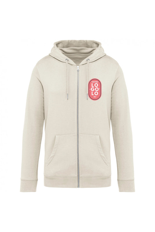 exemple de sweat zippé à capuche unisexe eco responsable personnalisé beige