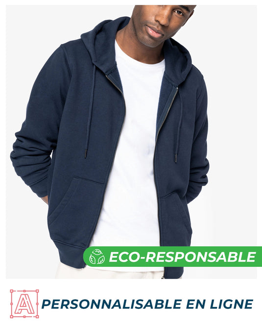 sweat zippé à capuche unisexe eco responsable personnalisable   bleu