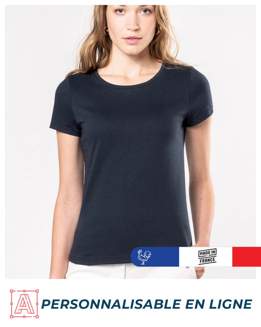 tee shirt manche courte col rond femme made in france personnalisable noir