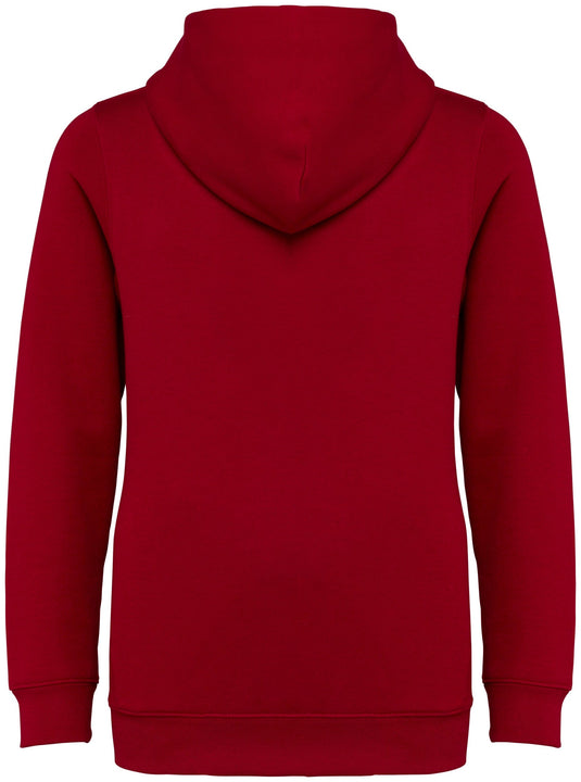 vue de dos du sweat zippé à capuche enfant prenium personnalisable rouge