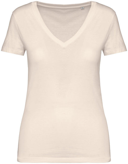 tee shirt col v femme bio personnalisable crème