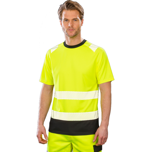 T-shirt haute visibilité RESULT R502X jaune et noir avec bandes réfléchissantes