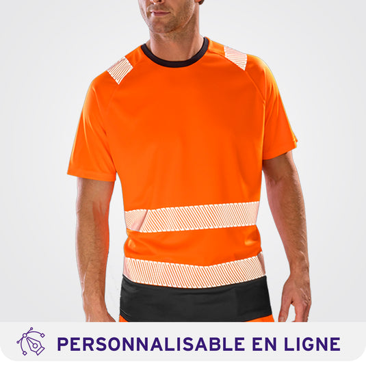 T-shirt haute visibilité RESULT R502X orange et noir avec bandes réfléchissantes