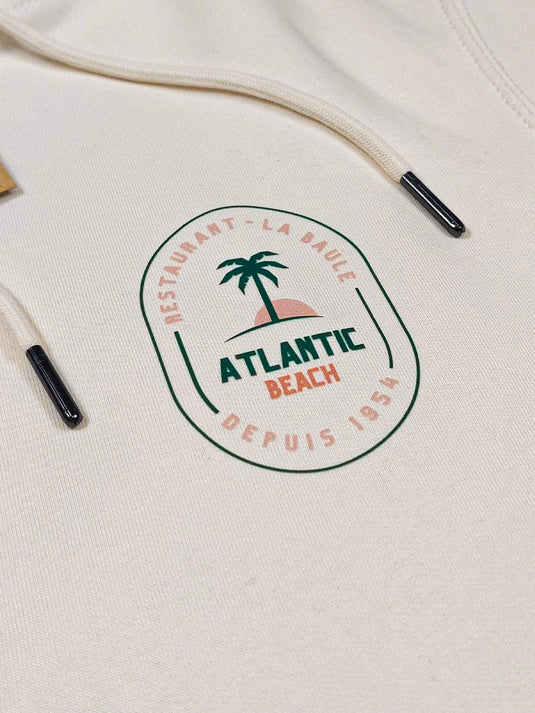 logo du restaurant de plage Atlantic Beach La Baule imprimé sur un sweat en coton bio