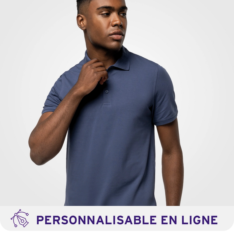 Chargez l'image dans la visionneuse de la galerie, Polo homme bleu marine premium à manches courtes, textile haut de gamme à personnaliser pour les entreprises de La Baule et du 44
