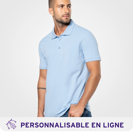 Polo homme bleu ciel à manches courtes, textile personnalisable pour les professionnels de Nantes et les entreprises de Loire-Atlantique