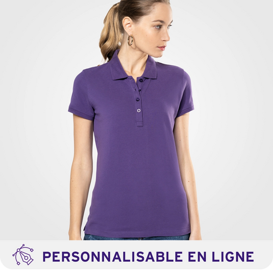 Polo femme violet à manches courtes personnalisable avec votre logo pour les entreprises et associations de Saint-Nazaire et de la Presqu'île Guérandaise.
