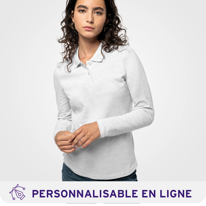 Chargez l'image dans la visionneuse de la galerie, Polo femme blanc à manches longues personnalisable avec logo pour les entreprises de Pornic et de Loire-Atlantique
