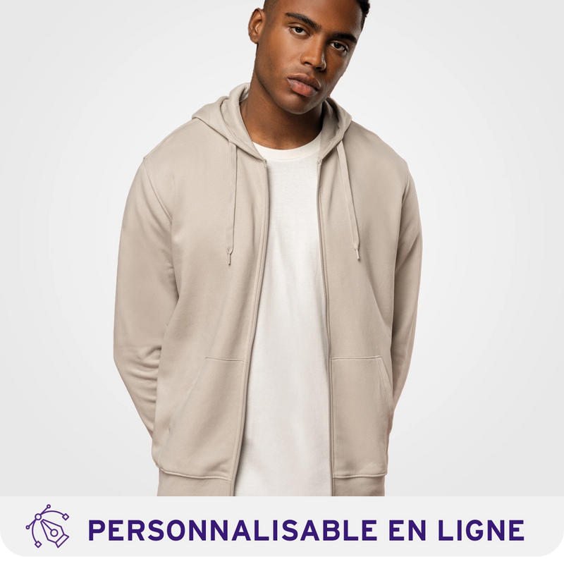 Chargez l'image dans la visionneuse de la galerie, Sweat-shirt zippé à capuche homme coloris sable personnalisé pour les entreprises de La Baule et de Loire-Atlantique
