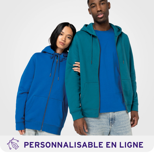 Sweat zippé à capuche unisexe bio personnalisable