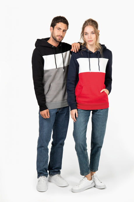 Sweat-shirt rugby tricolore à capuche unisexe / KARIBAN K4016
